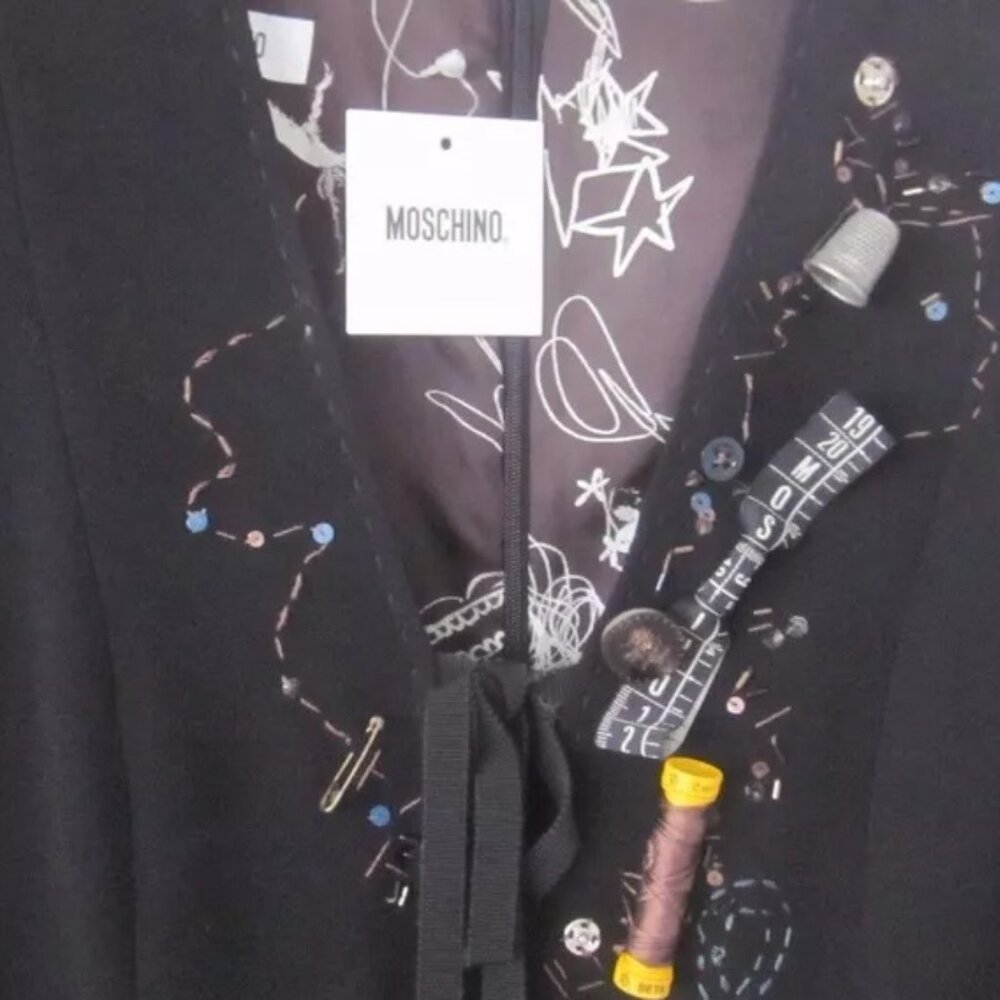 Moschino Italian Fun Sewing Detail Embellished USA Sz 10 NWT Little Black Dress